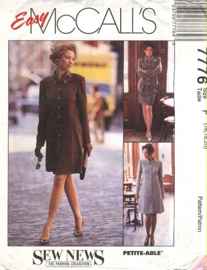 McCalls Sewing Pattern 7776 Misses Size 16-18-20 Easy Button Front Dress Jacket Skirt Suit