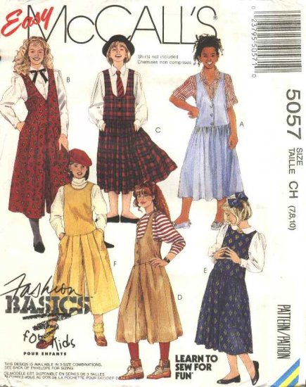 McCalls Sewing Pattern 5057 M5057 Girls Size 7-10 Easy Classic Jumpers Gathered Split Culotte Skirt