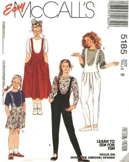 McCalls Sewing Pattern 5185 M5185 Girls Size 8 Easy Knit Pullover Top Jumper Jumpsuit Romper