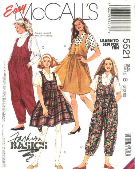McCalls Sewing Pattern 5521 M5521 Misses Size 8-12 Easy Basic Jumper Jumpsuit