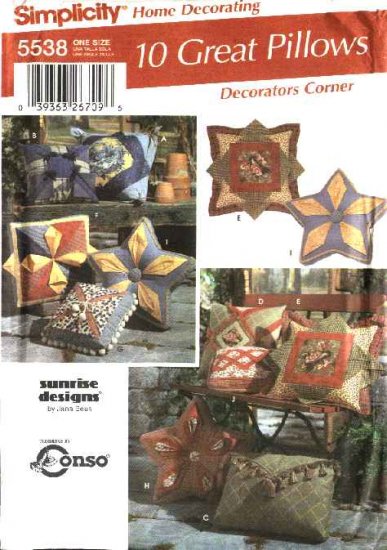 Simplicity Sewing Pattern 5538 Ten Decorative Pillows Cushions Square Star Quilted Patchwork