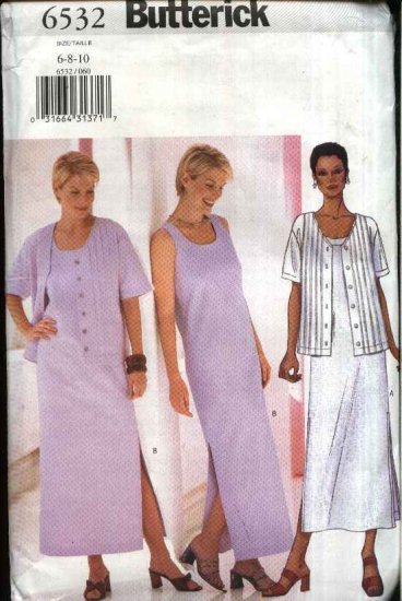 Butterick Sewing Pattern 6532 Misses Size 12-14-16 Easy Sleeveless Straight Long Dress Jacket