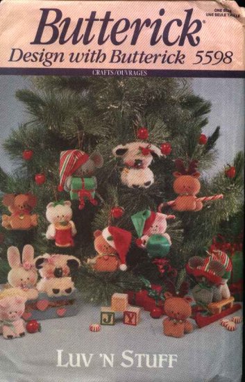 Butterick Sewing Pattern 5598 Luv 'N Stuff Soft Sculpture Animal Christmas Tree Ornaments