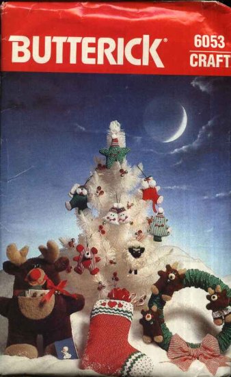 Butterick Sewing Pattern 6053 Crafts Christmas Ornaments Wreath Stocking Reindeer Card Holder