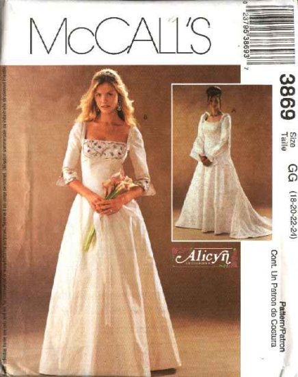 McCall's Sewing Pattern 3869 Misses Size 8-14 Alicyn Bridal Wedding Gown Dresses Cut-on Train