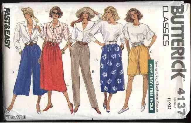 Butterick Sewing Pattern 4137 B4137 Misses Size 16-22 Easy Classic Skirts Long Pants Shorts Culottes
