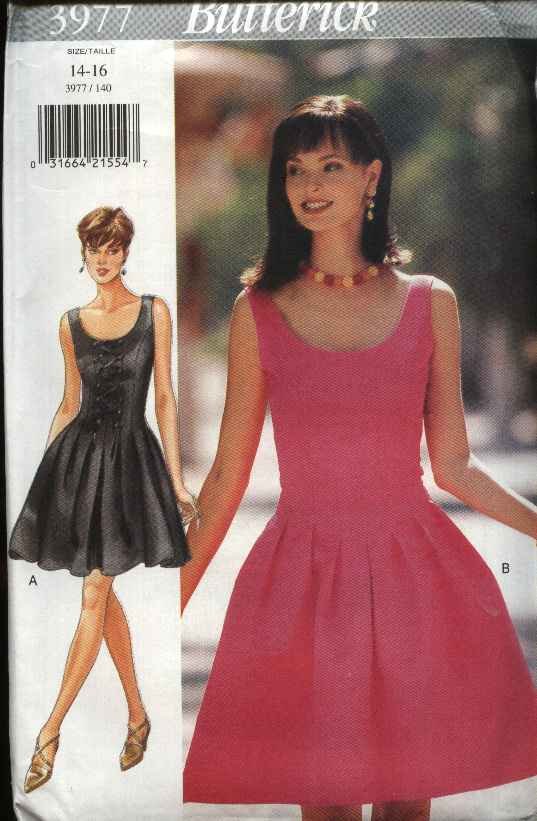 Butterick Sewing Pattern 3977 B3977 Misses Size 14-16 Easy Sleeveless Full Skirt Short Dress