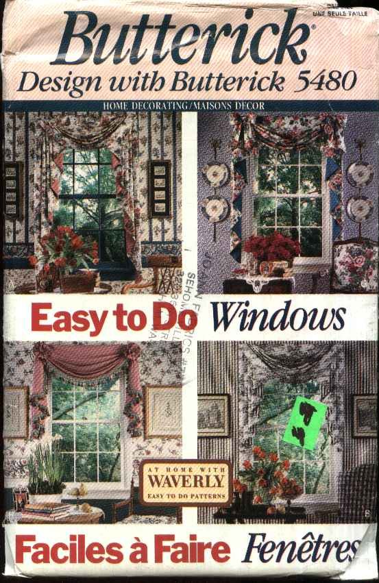 Butterick Sewing Pattern 5480 Easy Swags Valances Curtains Jabots Window Treatments