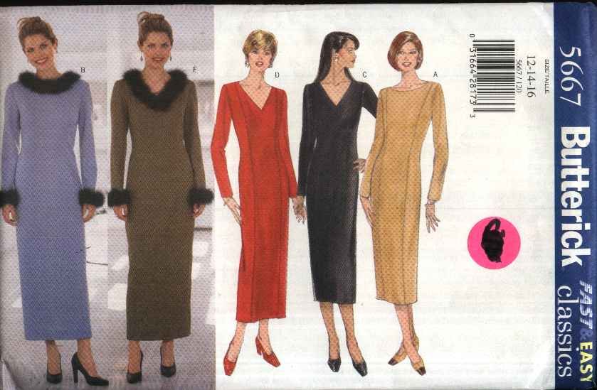 Butterick Sewing Pattern 5667 B5667 Misses Size 12-16 Easy Straight Princess Seam Long Sleeve Dress