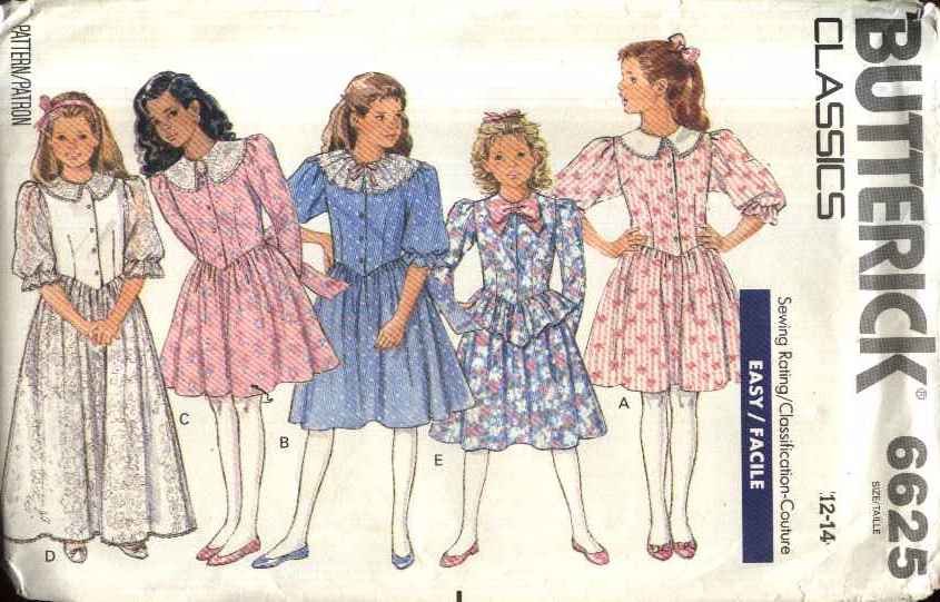 Butterick Sewing Pattern 6625 B6625 Girls Size 12-14 Easy Classic Formal Long Short Dress