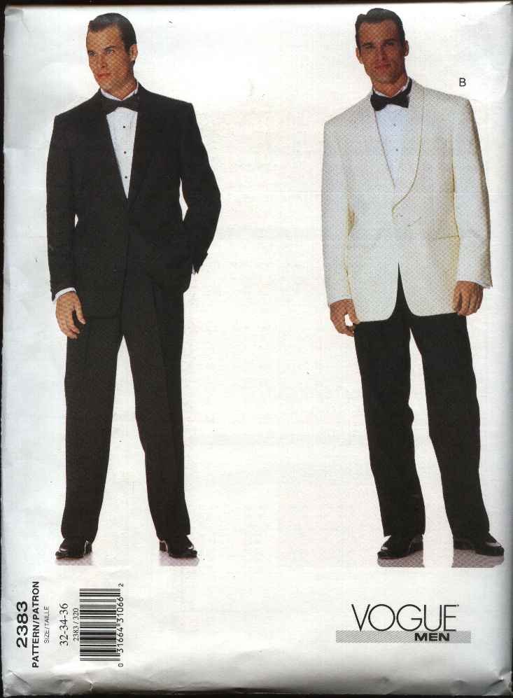 Vogue Sewing Pattern 2383 V2383 Mens Size 32-34-36 Jacket Pants Trousers Formal Suit Tuxedo