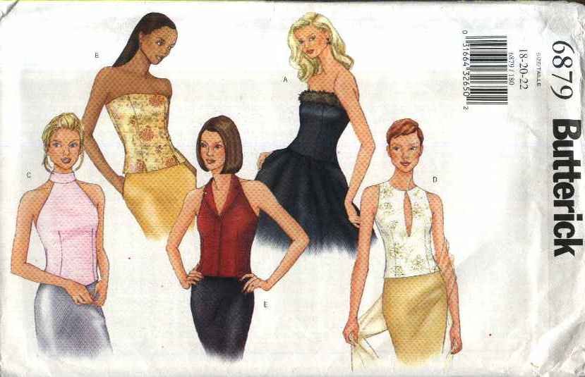 Butterick Sewing Pattern 6879 Misses Size 18-22 Easy Halter Strapless Bustier Formal Tops