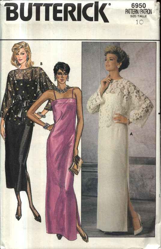 Butterick Sewing Pattern 6950 B6950 Misses Size 10 Formal Straight Dress Evening Gown Top
