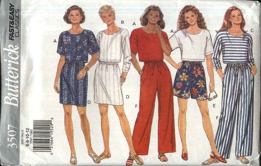 Butterick Sewing Pattern 3507 B3507 Misses Size 14-18 Easy Classics Cropped Top Skirt Shorts Pants