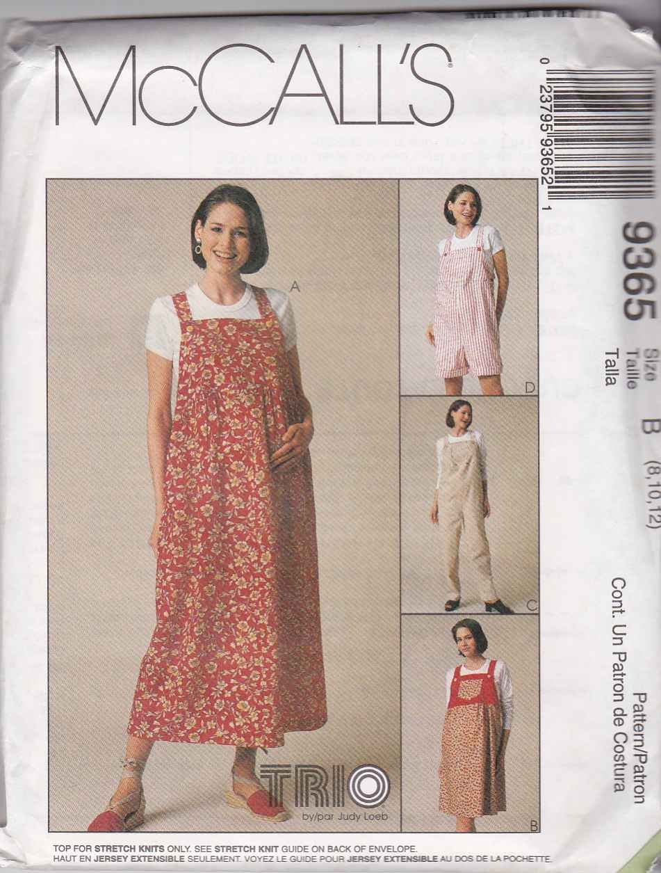 McCall's Sewing Pattern 9365 Misses Size 812 Easy Maternity Bib Jumper