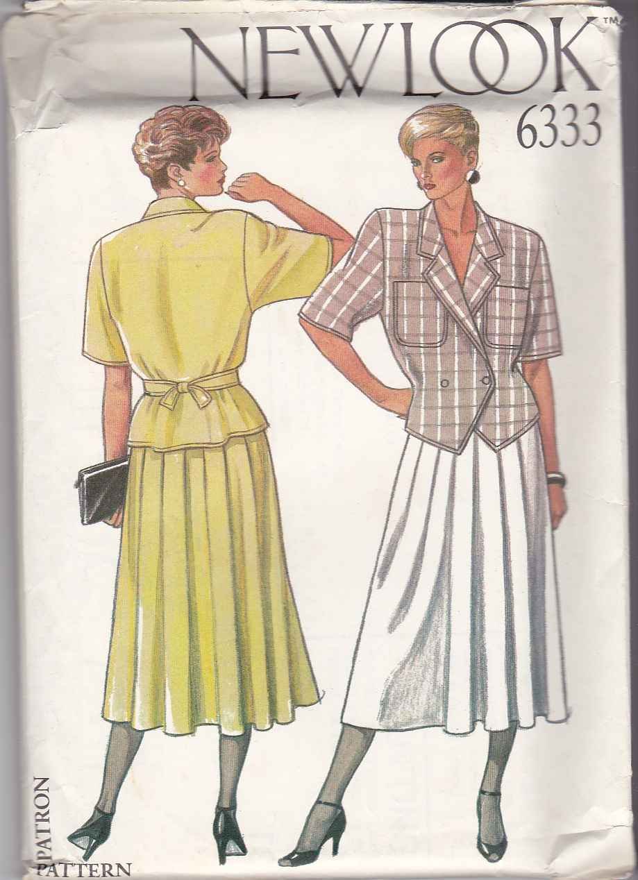 New Look Sewing Pattern 6333 Misses Size 8-18 Double Breasted Top Pleated Skirt Suit