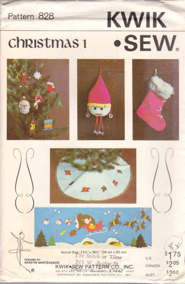 Kwik Sew Sewing Pattern 828 Christmas 1 Tree Ornaments Skirt Stockings Wallhanging
