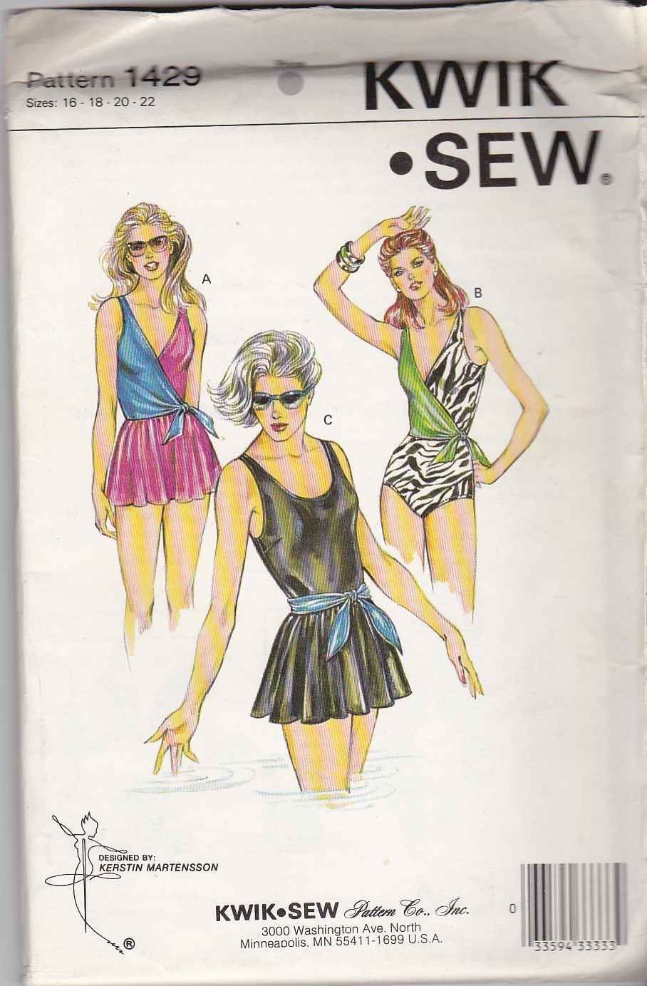Kwik Sew Sewing Pattern 1429 Misses Size 16-22 Swimsuit Bathing Swimming Suit Maillot Skirted