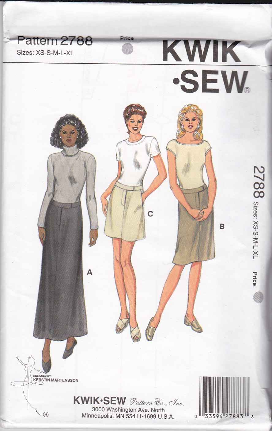 Kwik Sew Sewing Pattern 2788 Misses Size XS-XL (6-22) Fitted Mini Knee Ankle Length Skirts