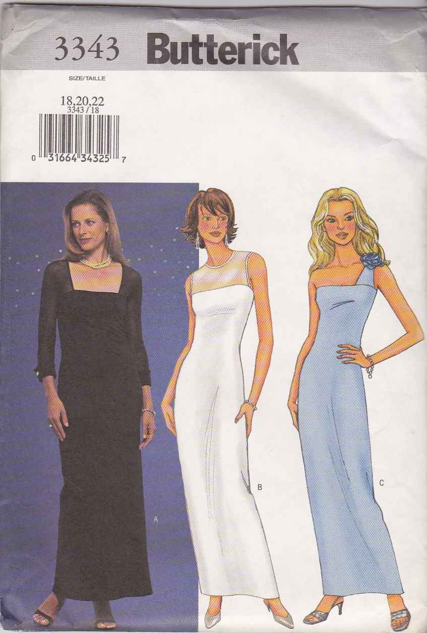 Butterick Sewing Pattern 3343 Misses Size 18-22 Formal Straight Knit Dress Evening Prom Gown