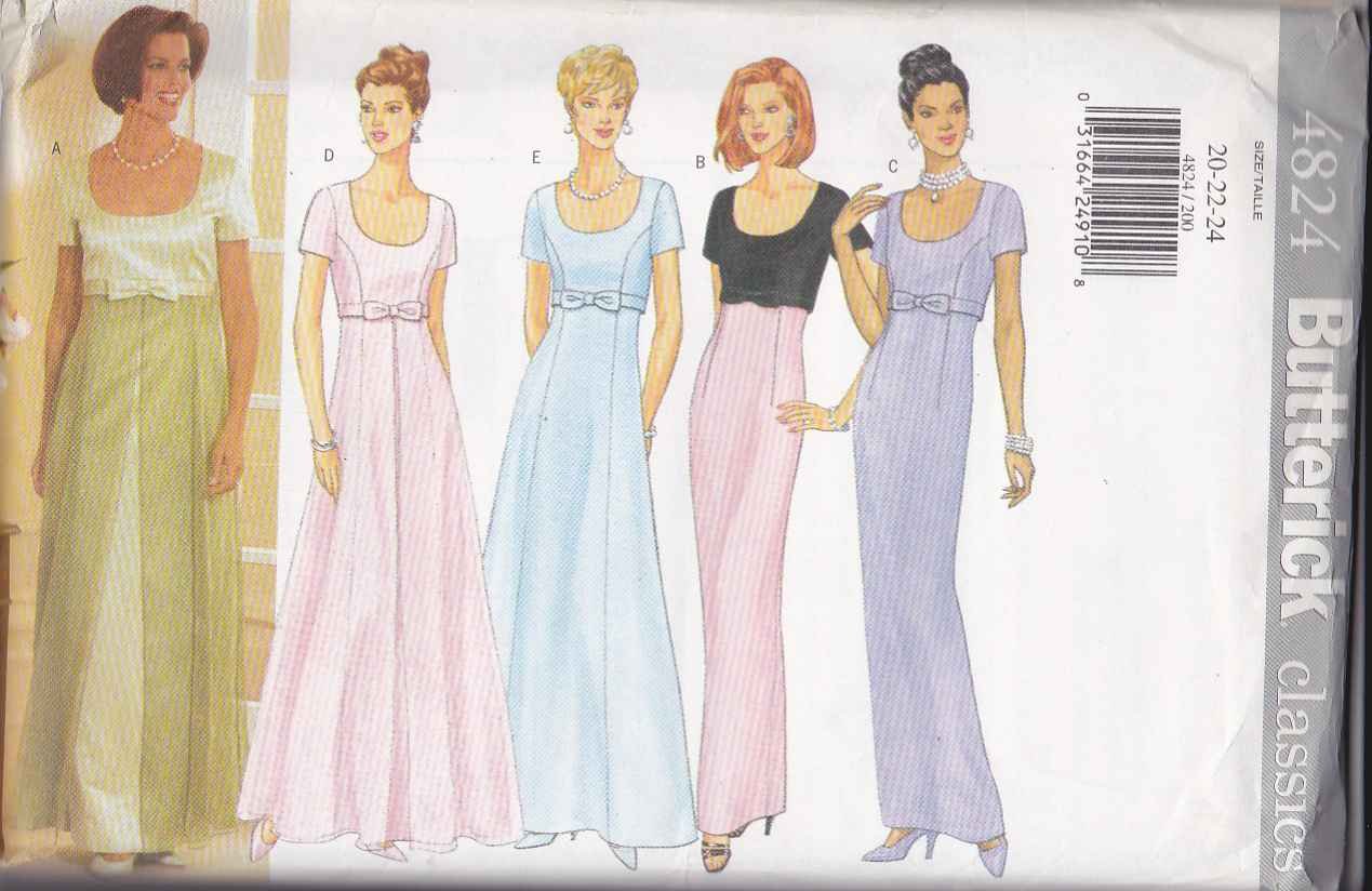 Butterick Sewing Pattern 4824 Misses Size 20-24 Easy Classic Formal Empire Dress Evening Prom