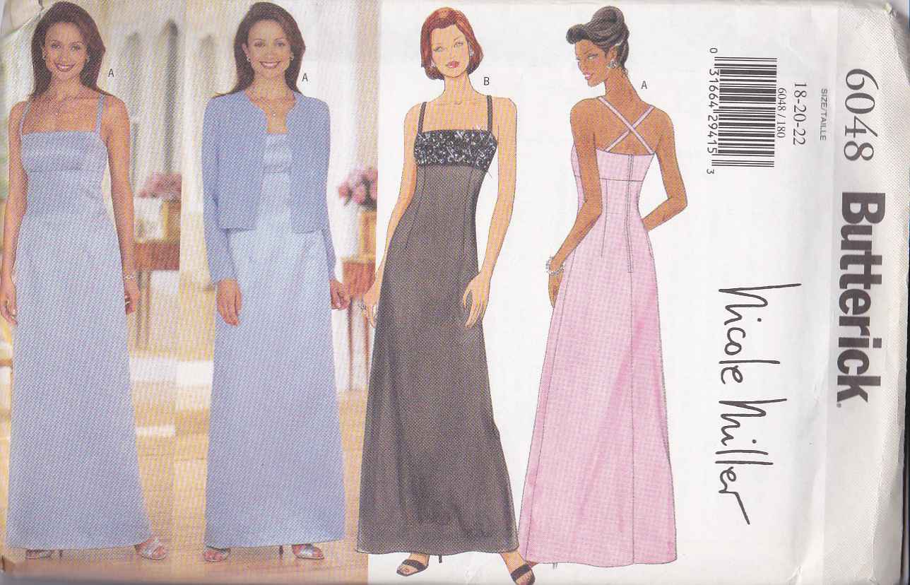 Butterick Sewing Pattern 6048 Misses Size 18-22 Easy Formal Raised Waist Dress Evening Jacket