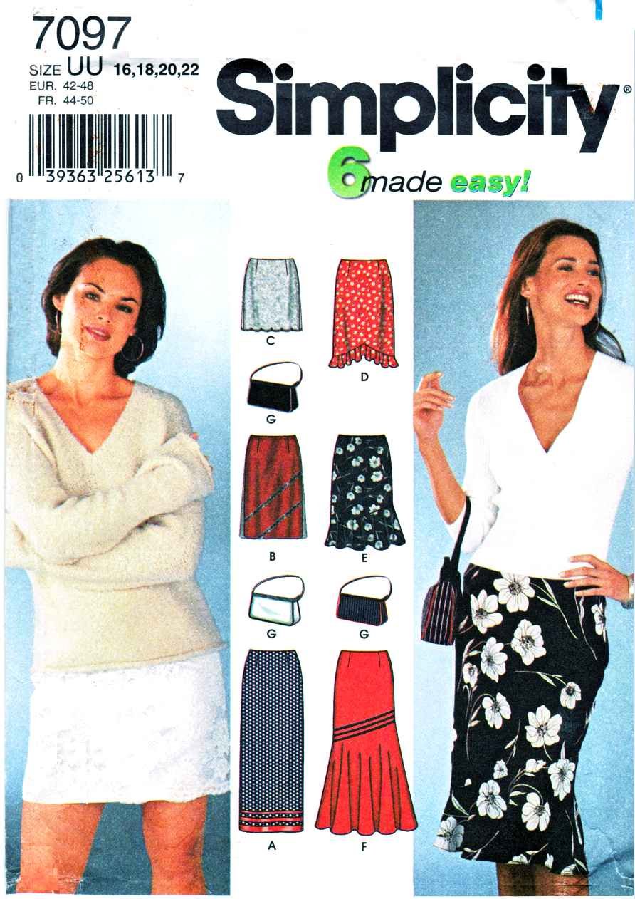 Simplicity Sewing Pattern 7097 Misses Size 8-14 Easy Straight Long Short Skirts Purse
