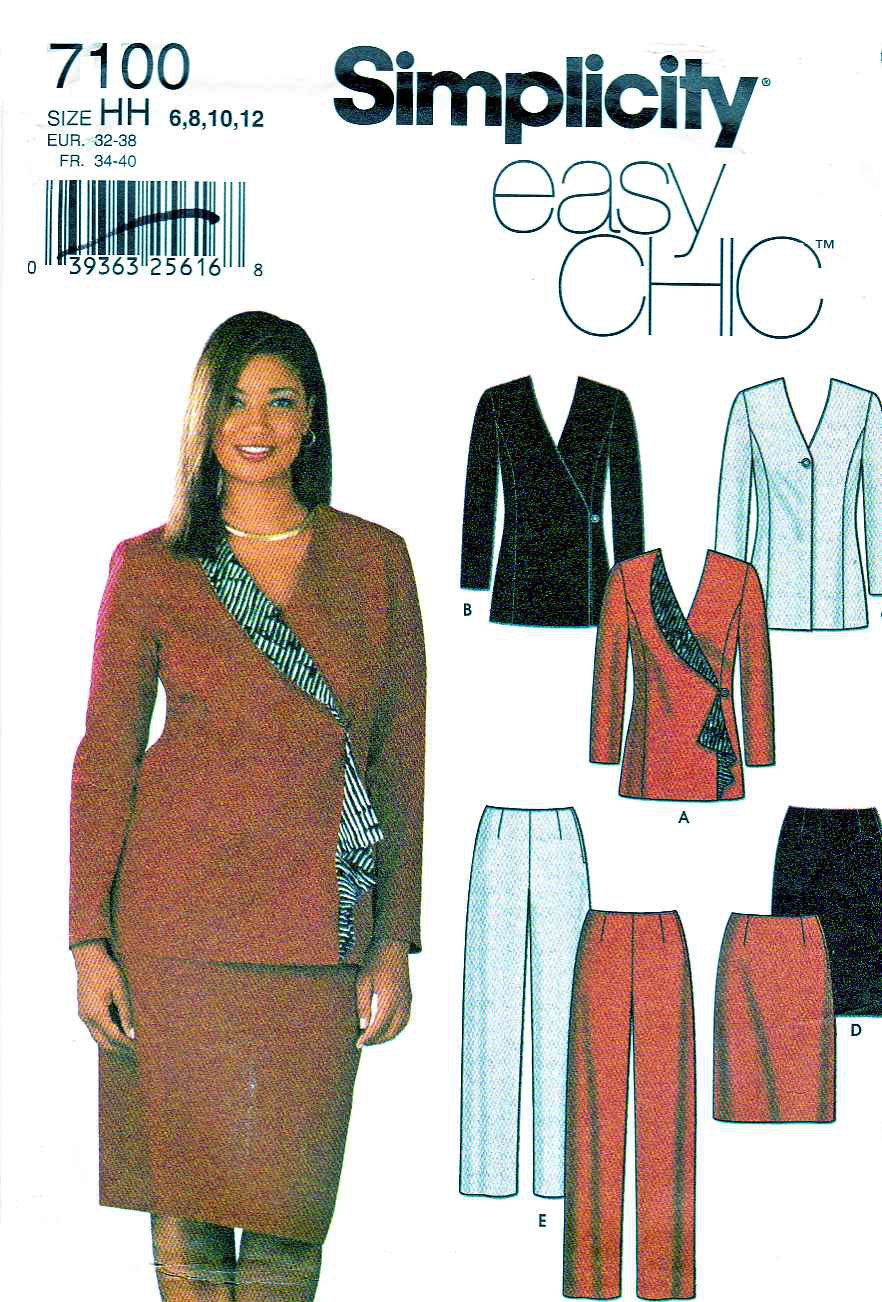 Simplicity Sewing Pattern 7100 Misses Size 6-12 Easy Skirt Pants Lined Jacket Suit Pantsuit