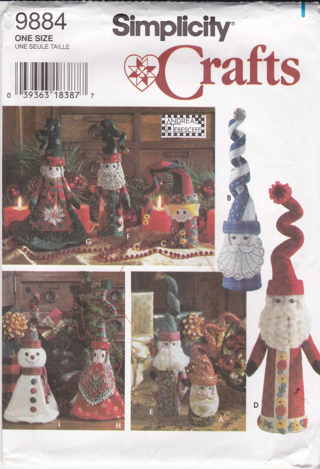 Simplicity Sewing Pattern 9884 Christmas Crafts Mr. Mrs. Santa Elf Snowman Decorations