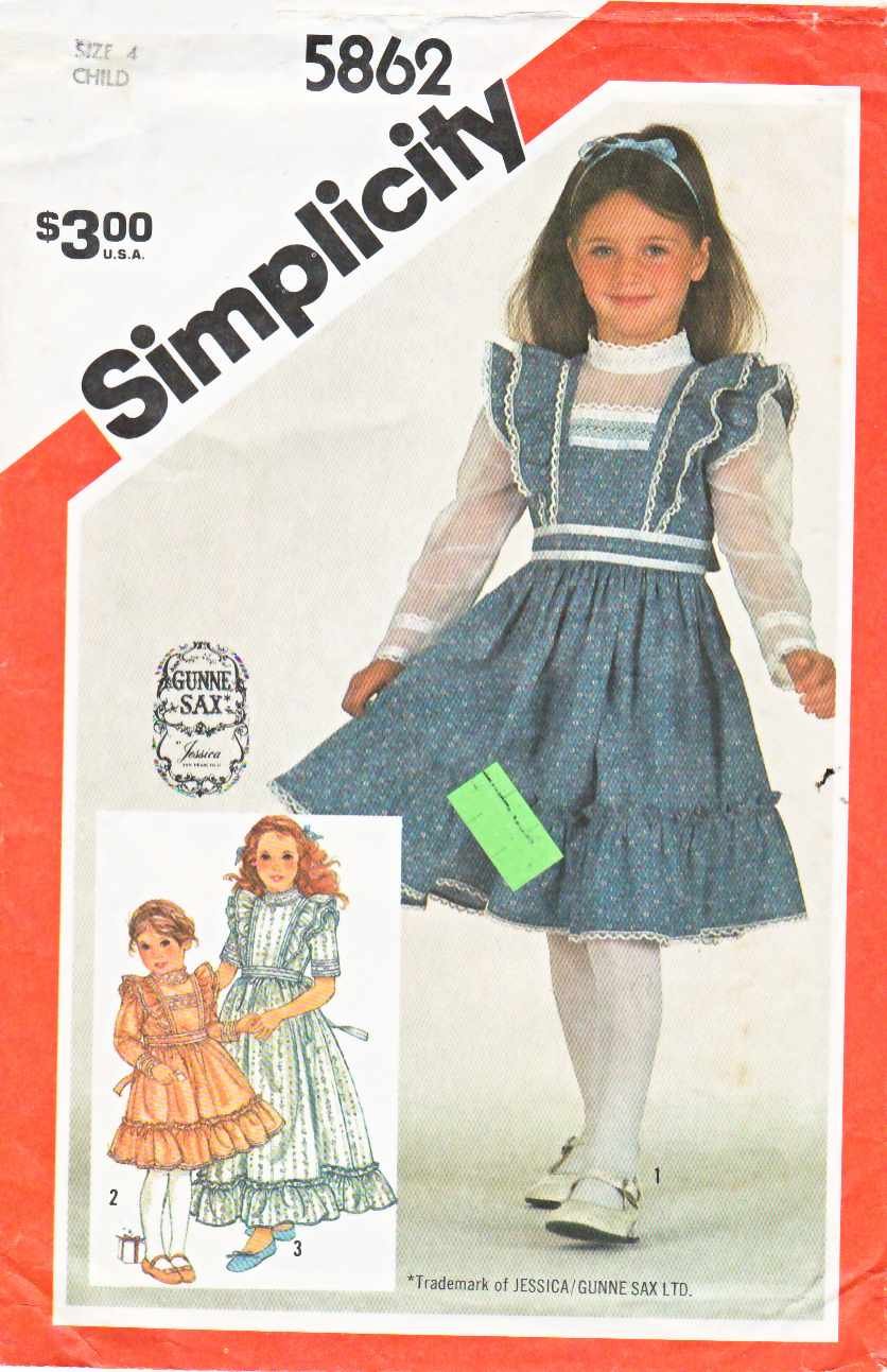 Simplicity Sewing Pattern 5862 Girls Sizes 4 Gunne Sax Ruffled Dress Length Sleeve Options