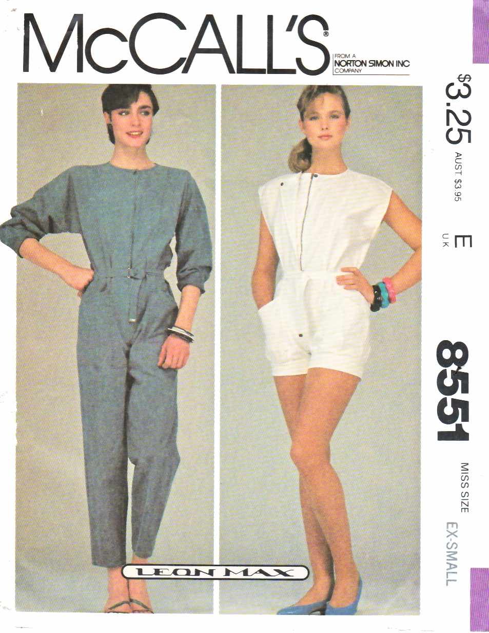 McCall's Sewing Pattern 8551 M8551 Misses Size 6-8 Jumpsuit Romper Belt Sleeve Length Options