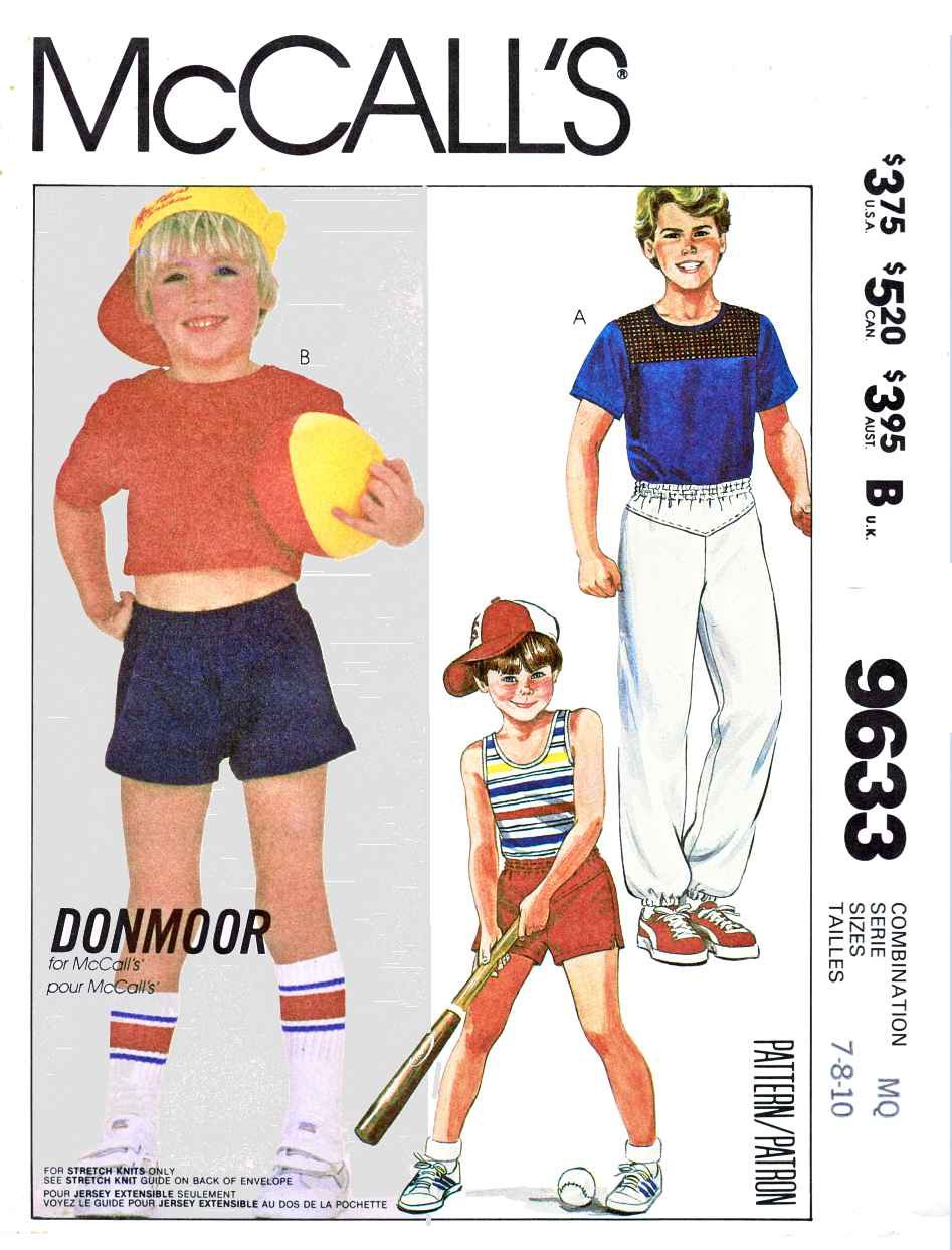 McCall's Sewing Pattern 9633 M9633 Boys Sizes 7-10 Donmoor Summer Knit Shorts Tops T-Shirts Pants