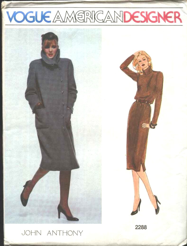 Vogue Sewing Pattern 2288 Misses Size 10 John Anthony American Designer Long Sleeve Coat Dress