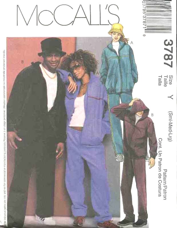 McCall's Sewing Pattern 3787 Misses Mens Unisex Chest Size 34-44" Zipper Front Jacket Pants Hat