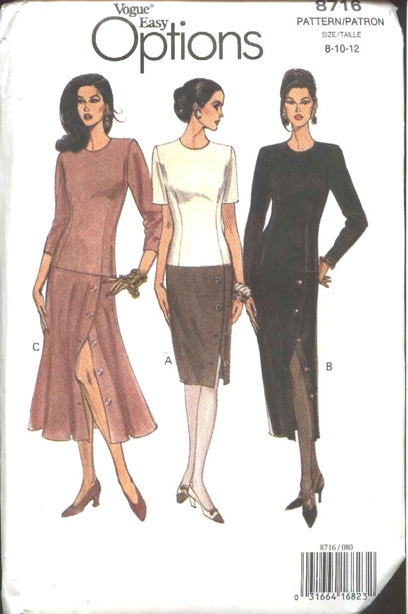 Vogue Sewing Pattern 8716 Misses Size 8-10-12 Easy Straight Flared Dress