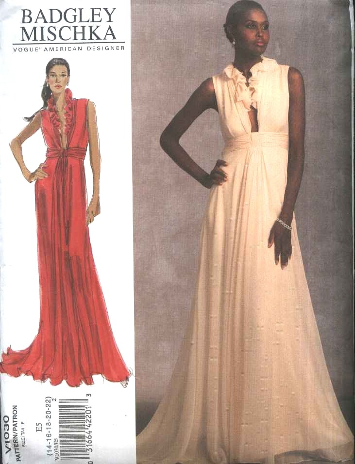 Vogue Sewing Pattern 1030 Misses Size 14-16-18-20-22 Badgley Mischka Formal Long Evening Gown Dress
