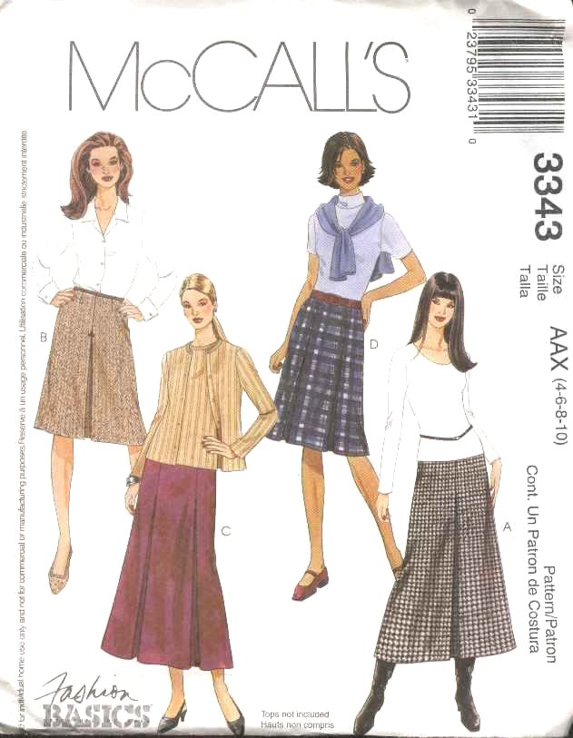 McCall's Sewing Pattern 3343 M3343 Misses Size 12-18 Classic A-Line Pleated Short Long Skirts