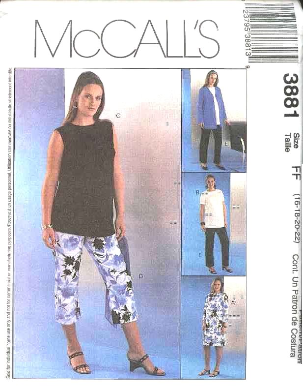 McCall's Sewing Pattern 3881 M3881 Misses Size 6-12 Maternity Wardrobe Jacket Dress Top Pants