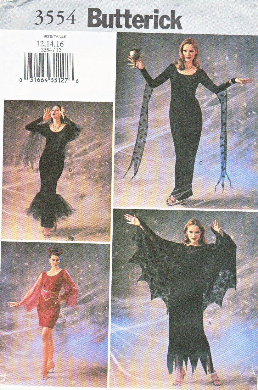 Butterick Sewing Pattern 3554 Misses Size 6-8-10 Gothic Goth Witch Gown Dress Costume