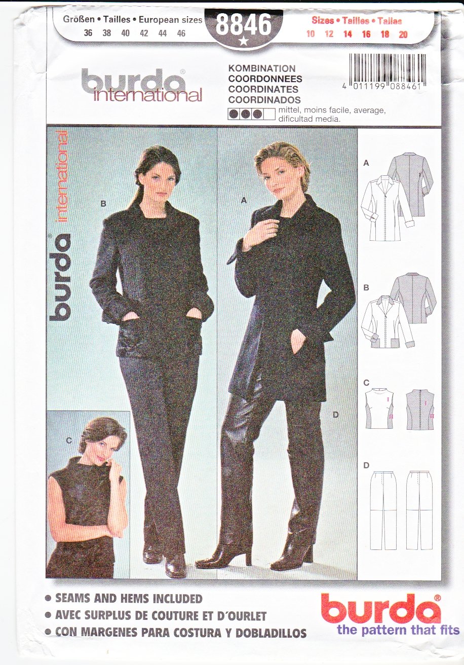 Burda Sewing Pattern 8846 Misses Sizes 10-20 Pantsuit Jacket Top Pants
