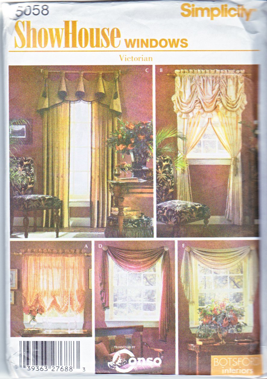 Simplicity Sewing Pattern 5058 Window Treatments Shades Drapery Panels Swag Curtains Valance
