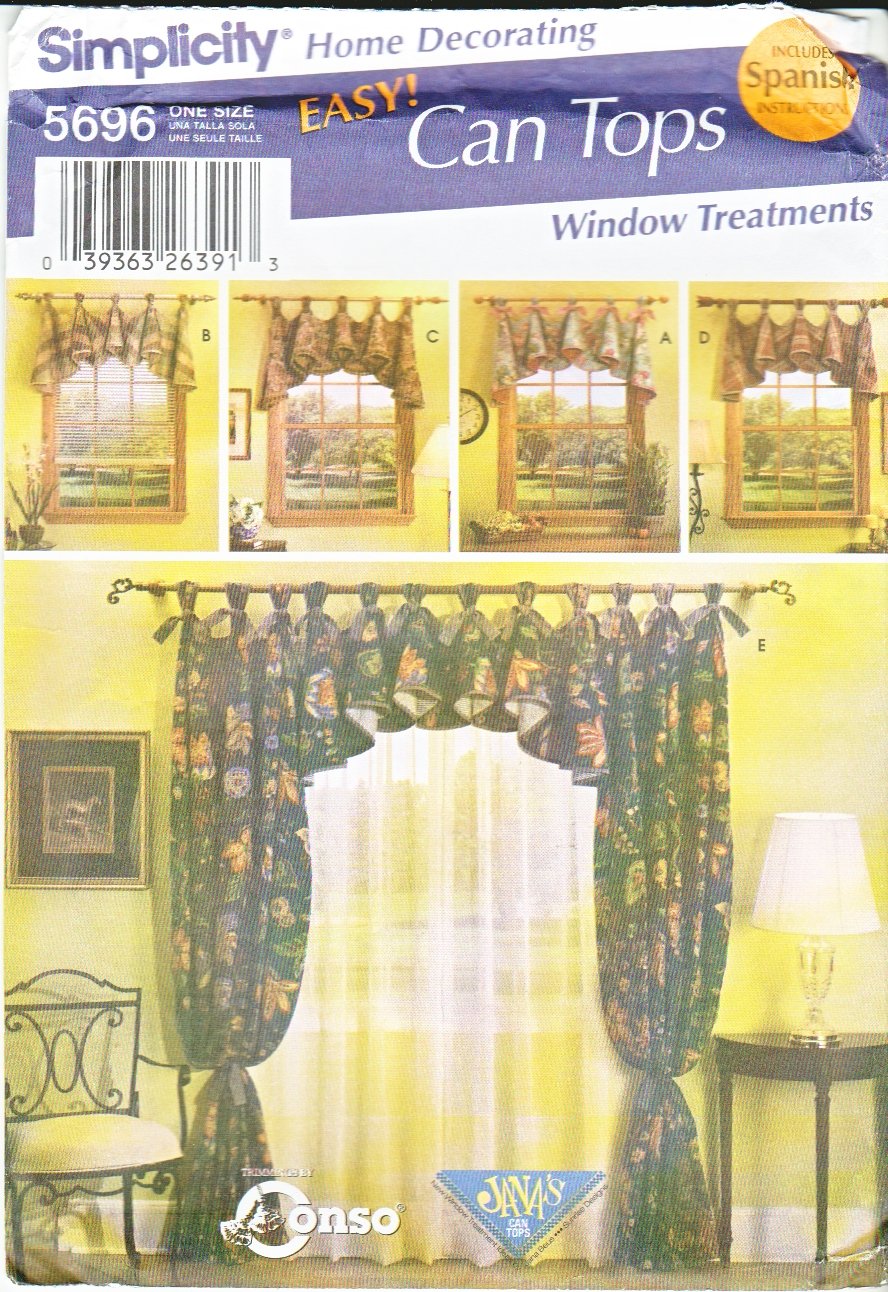 Simplicity Sewing Pattern 5696 Window Treatments Curtain Panels Tabbed Valances Home Decoration
