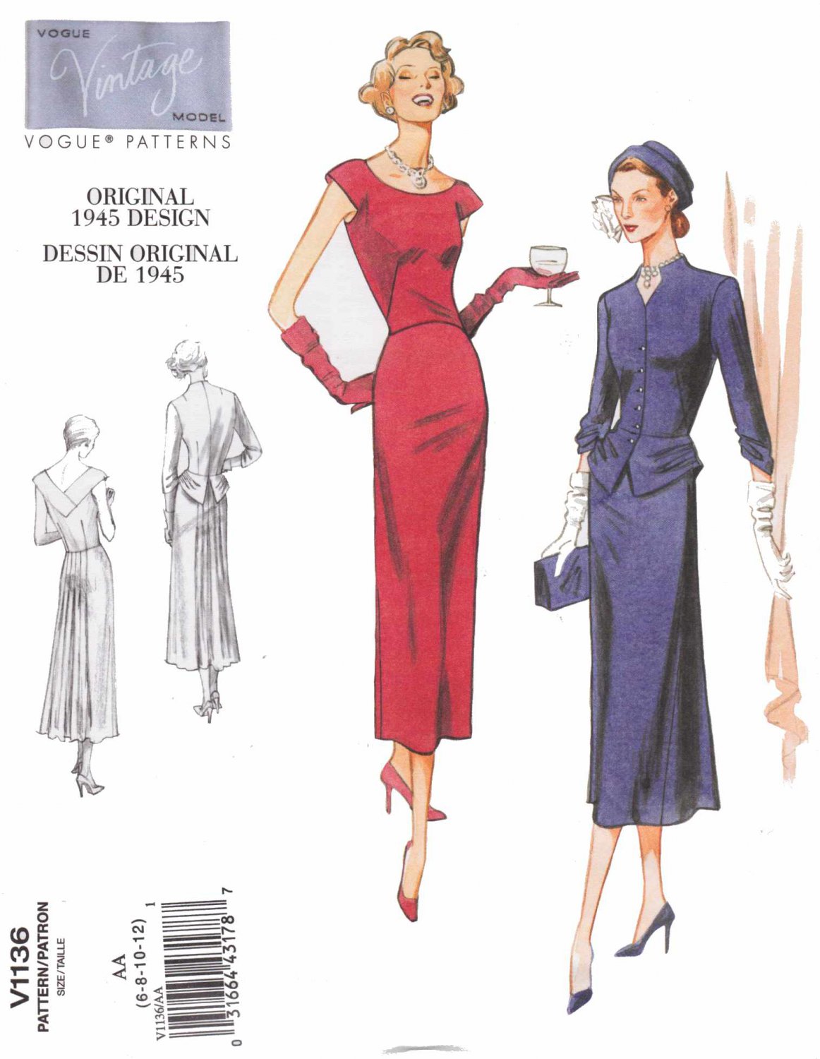 Vogue Sewing Pattern 1136 Misses Size 14-20 Vintage Original 1945 Design Dress Jacket