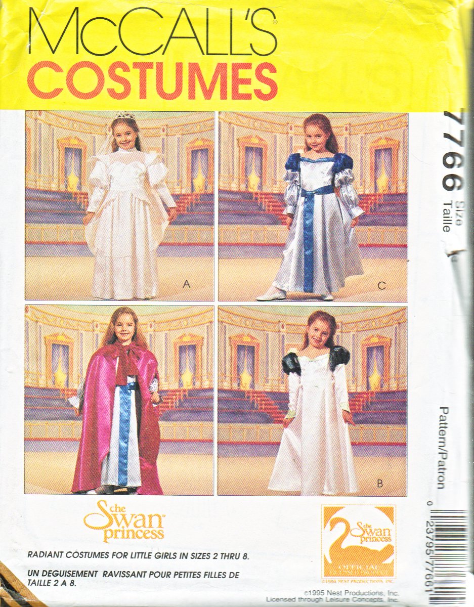McCall’s Sewing Pattern 7766 Girls Size 2 Costume Swan Princess™ Dresses Cape