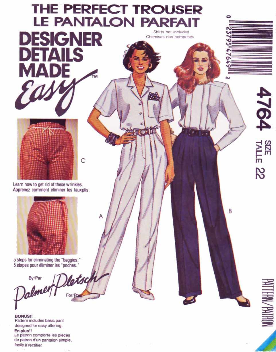 McCalls Sewing Pattern 4764 Misses Size 12 Easy Palmer/Pletsch Pants & Fitting Shell
