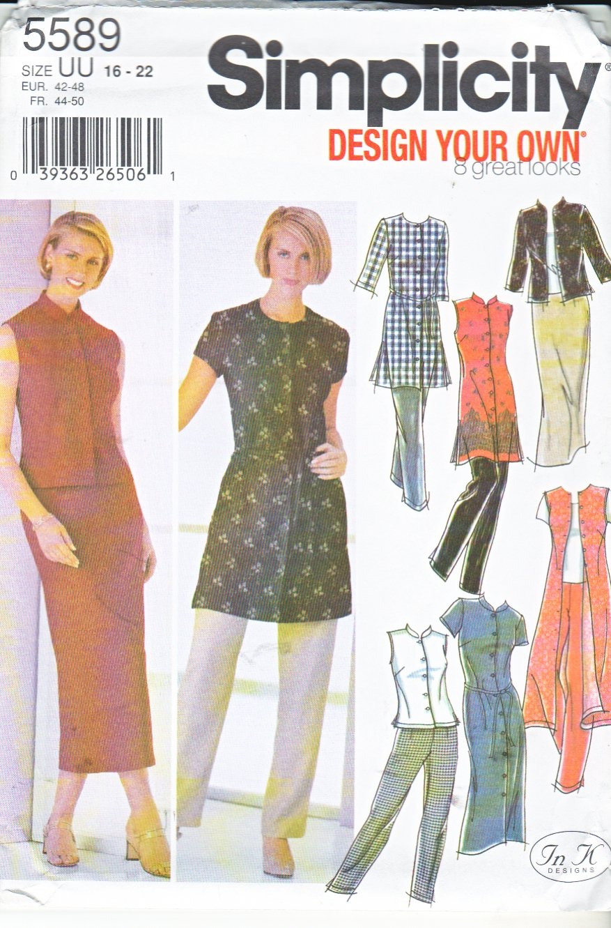 Simplicity Sewing Pattern 5589 Misses Size 16-22 Wardrobe Button Front Dress Tunic Top Pants Skirt