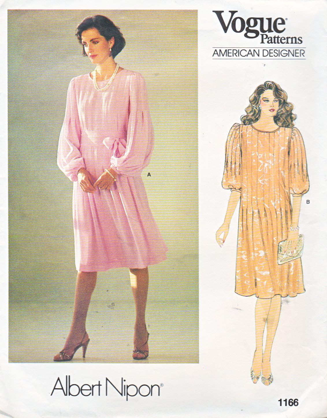 Vogue Sewing Pattern 1166 Misses Size 10 Albert Nipon American Designer Tucked Pullover Dress Belt