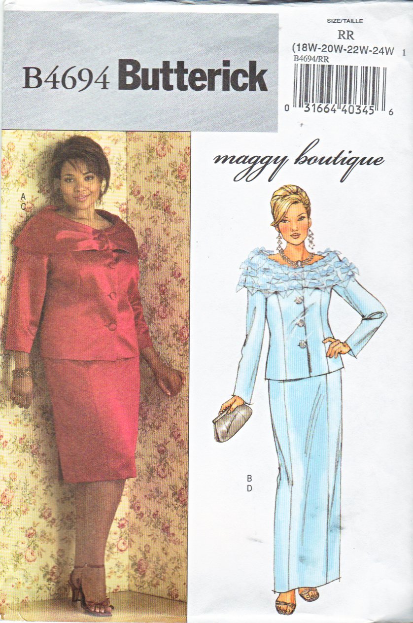Butterick Sewing Pattern 4694 B4694 Womans Plus Size 18W-24W Formal Jacket Long Short Straight Skirt