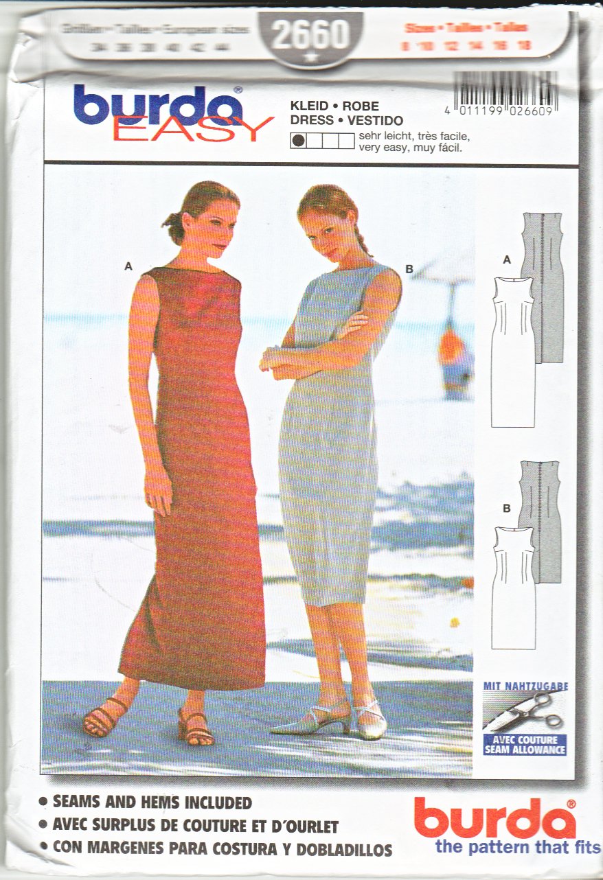 Burda Sewing Pattern 2660 Misses Size 8-18 Easy Fitted Summer Straight Dress