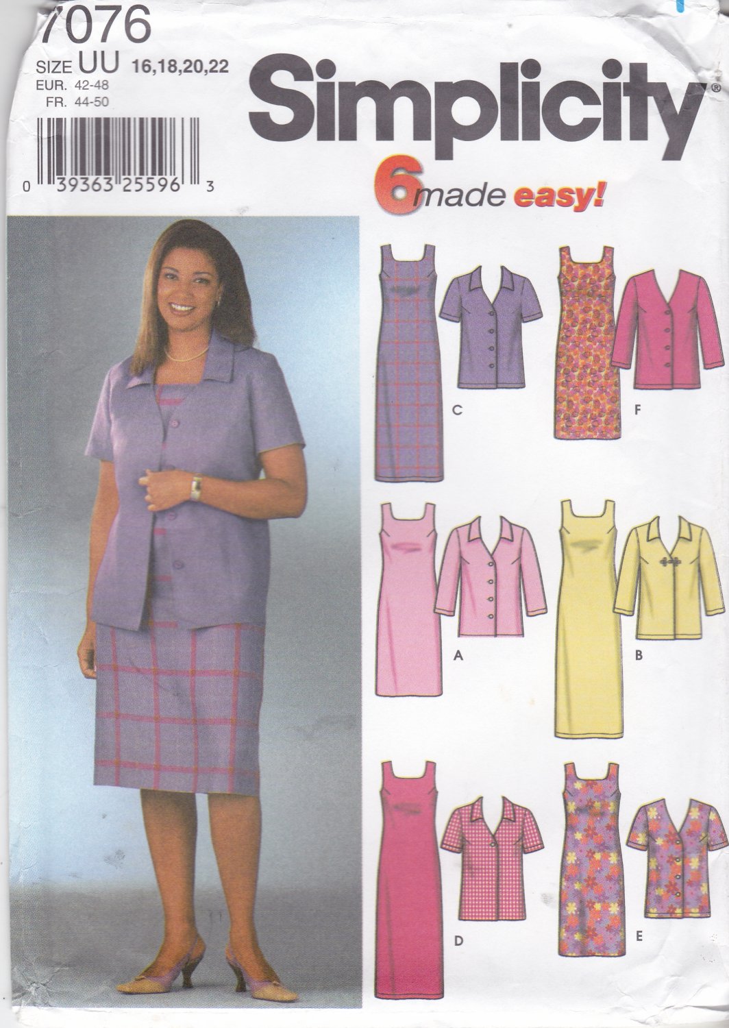 Simplicity Sewing Pattern 7076 Misses Size 8-14 Easy Jacket Straight Sheath Sleeveless Dress